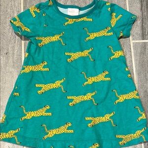 Hanna Andersson Teal Dress with Yellow Cheetah Print 18-24 mo